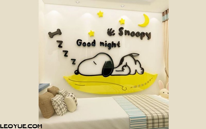 Tranh dán tường mica snoopy good night trang trí phòng ngủ cho bé